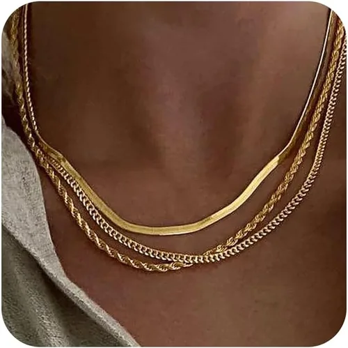 Vista 25 de DEARMAY - Collares de oro bañado de 14 quilates para mujer, delicado collar de gargantilla de espiga de oro, collar de serpiente en capas finas