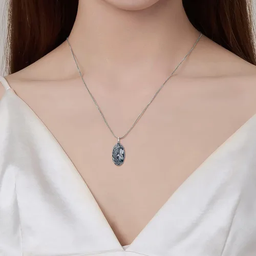 Vista 3 de TOUPOP Urn Necklace for Ashes for WomenMen 925 Sterling Silver Oval Cremation Jewelry for Ashes wFunnel Filler Keepsake Pendant Neccklace