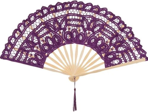 Vista 10 de BABEYOND - Abanico plegable de encaje de algodón con bordado, abanico de mano nupcial con astas de bambú para decoración de boda, baile y fiesta