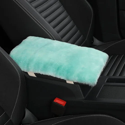 Vista 13 de IRIWOOL - Funda de reposabrazos de piel de oveja, cubierta de reposabrazos de auto, cojín suave de consola para coche, cubierta de consola central