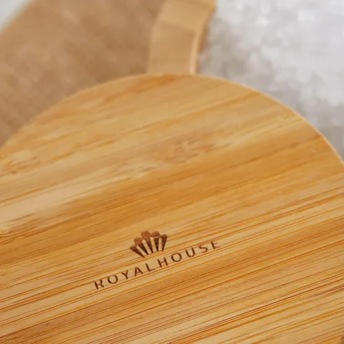 Vista 4 de RoyalHouse Soporte para sal y pimienta de bambú natural con tapa de bambú Bodega de sal con tapa giratoria magnética, caja de almacenamiento sana