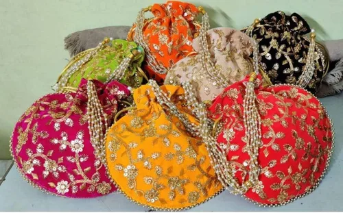 Vista 5 de India Gift Hub Indio hecho a mano de terciopelo bordado Potli bolso bolso bolsa con cordón, Multi