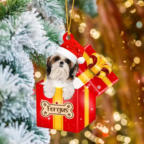 Vista 57 de Adorno de Navidad personalizado de Akita Inu, nombre personalizado Akita Inu para árbol de Navidad, en caja de regalo roja