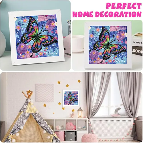 Vista 5 de xackcme Kits de pintura de diamantes de mariposa para niños con marco, arte de diamantes de mariposas para niños de 4 a 8 a 12 años, kit de pintura