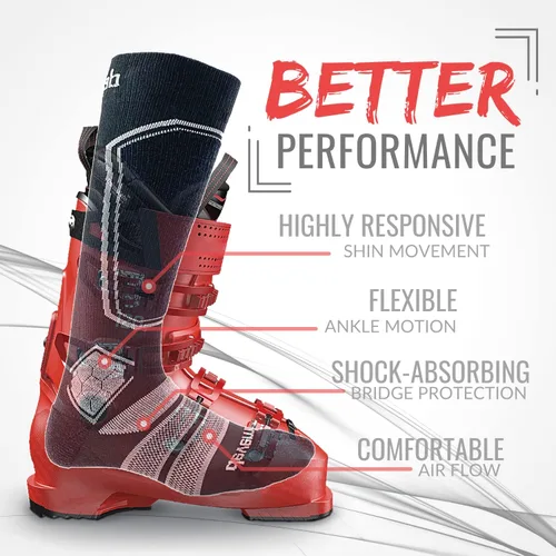 Vista 3 de devembr Calcetines de esquí de lana merino para hombres y mujeres, calcetines de snowboard de alto rendimiento 5-12, perfectos para deportes