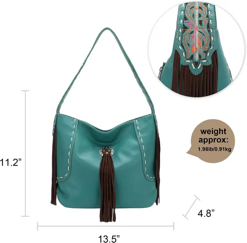 Vista 6 de Montana West Western - Bolsa de mano para mujer, colección de flecos, bolsa de transporte oculta con cartera