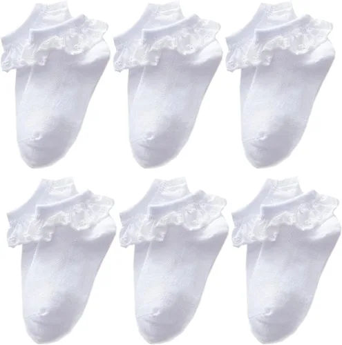 Vista 2 de Twtility - Calcetines de encaje con volantes y ojales para bebé y niña, de algodón, con volantes