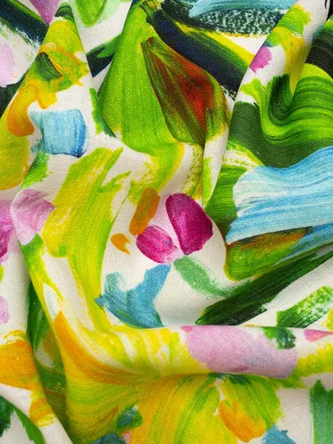 Vista 2 de Minerva Exclusiva tela de mezcla de viscosa de lino con pincelada Blooms, por yarda