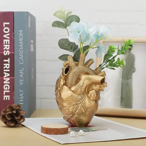Vista 3 de Florero anatómico de corazón para flores, jarrones con forma de resina, esculturas de ornamento de escritorio, estante para el hogar, centros
