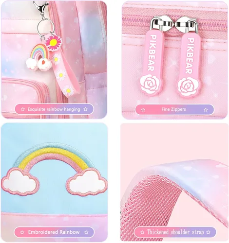 Vista 6 de Jcobvig Mochila Kawaii para niñas y niños, bonita mochila escolar para estudiantes con bolsa para bolígrafos, bolsa de viaje para laptop con diseño