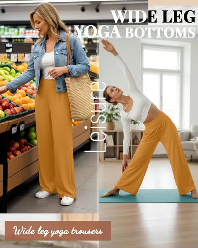 Vista 193 de Neer - Conjunto de 3 pantalones de yoga de pierna ancha para mujer - Pantalones deportivos cómodos, holgados, de cintura alta y casuales