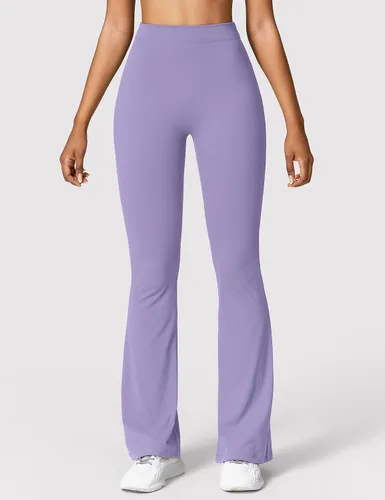 Vista 4 de YEOREO Leggings acampanados para levantamiento de glúteos, pierna ancha, cintura alta, 31.5 pulgadas, pantalones de yoga para entrenamiento