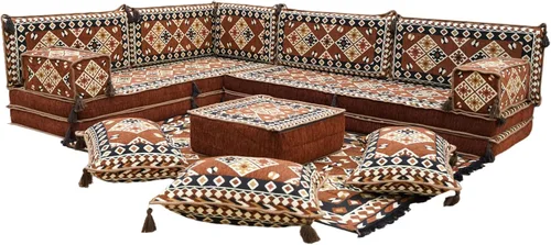 Vista 17 de arabicsofa Juego de asientos Jalsa en forma de L – Majlis árabe hecho a mano con almohadas de respaldo