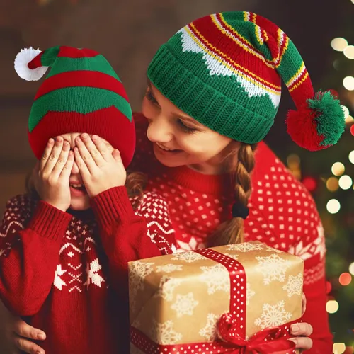 Vista 4 de Century Star Gorro de Papá Noel para bebé, gorro de Navidad para niños pequeños, gorro de Navidad cálido, elfo de cola larga, gorro de Papá Noel