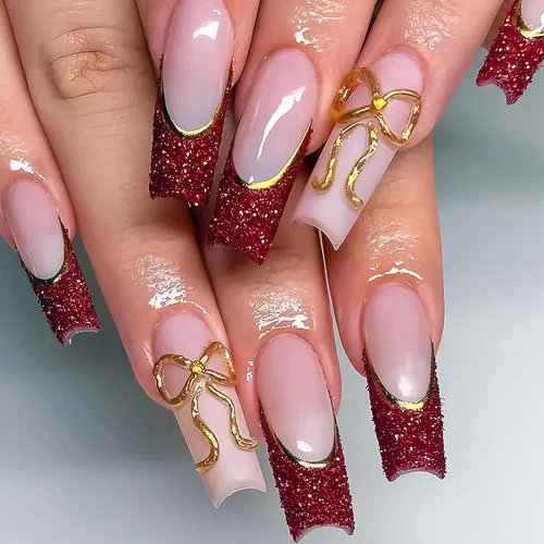 Vista 26 de MISUD - Uñas postizas largas cuadradas con pegamento de Rojo Gótico y Negro, diseño cruzado gótico Y2K acrílico, 24 piezas 020A00Rojo y Negro