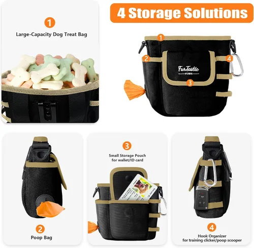 Vista 5 de Bolsa de golosinas para perros con cierre magnético de liberación rápida, bolsas de 3 vías, tela impermeable 900D, 4 espacios de almacenamiento
