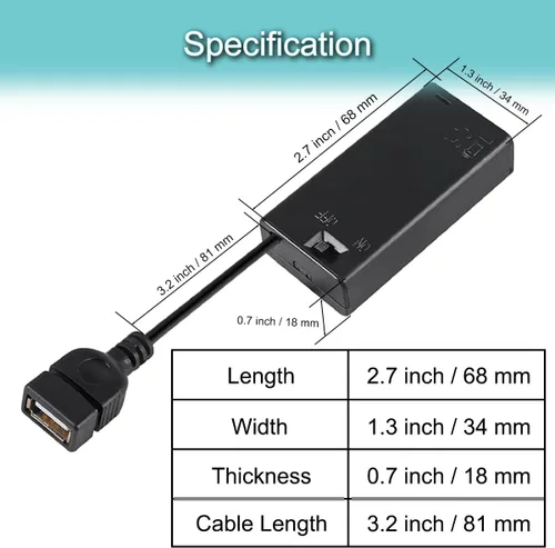Vista 2 de 5 piezas Soporte de caja de batería de 2 AA con enchufe USB hembra 2 AA Caja de batería de alimentación con interruptor de encendido/apagado