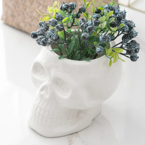 Vista 11 de Tanvecle - Macetas de calavera (2 unidades), jarrón gótico de esqueleto para Halloween Ceramic planter for succulent, flowers, centerpiece table