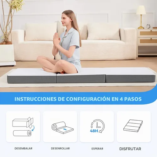 Vista 6 de MASVIS Colchón Tríptico, Colchón Plegable de Espuma Viscoelástica de 3 Pulgadas con Funda Lavable, Cama de Piso Tri-Plegable para Acampar, Twin