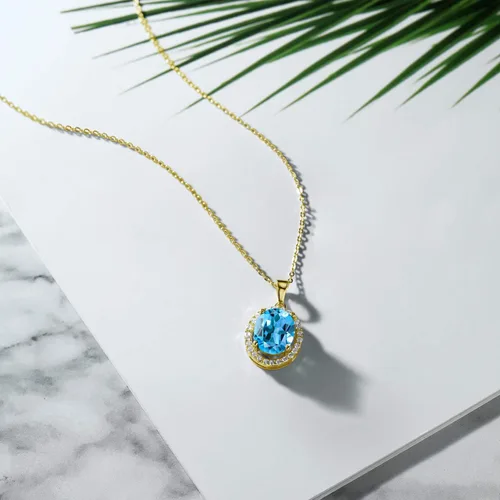 Vista 33 de Gem Stone King Collar con colgante de plata chapada en oro amarillo de 18 quilates de 0.433 x 0.354 in con piedra natal ovalada para mujer