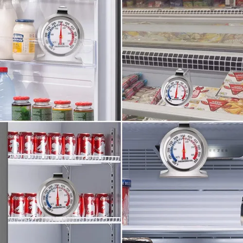Vista 6 de Termómetro de acero inoxidable para nevera, paquete de 4, termómetros de congelador de esfera grande con indicador rojo para el hogar, cocina