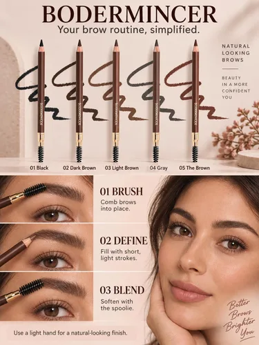 Vista 7 de Bodermincer 1 unidad Lápiz de cejas resistente al agua, duradero, de larga duración, 5 colores para elegir (1# Negro)