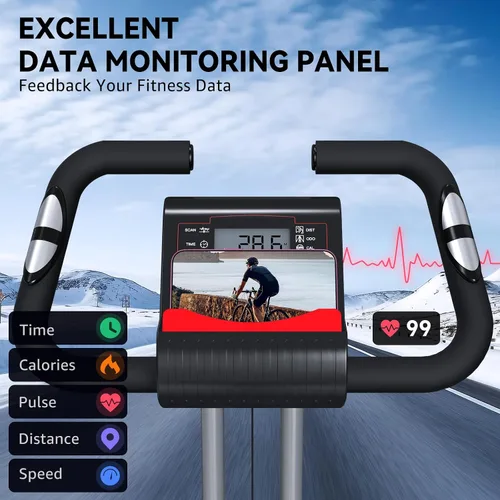 Vista 6 de Bicicleta estática de interior para el hogar con resistencia magnética de 16 niveles, bicicleta de ciclismo plegable ligera con 70% premontada