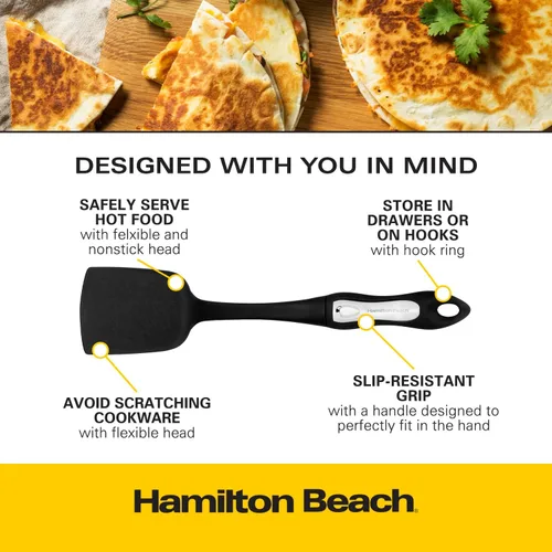 Vista 6 de Hamilton Beach Espátula sólida de plástico duro resistente al calor, mango ergonómico suave al tacto de 14 pulgadas, resistente, espátulas