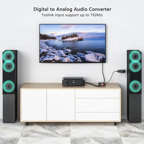 Vista 5 de Convertidor de audio digital a analógico de 192 KHz, convertidor óptico coaxial DAC SPDIF digital a L/R RCA, adaptador de audio Toslink óptico a
