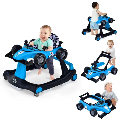 Vista 16 de BABY JOY Andador de bebé 4 en 1, Andador de actividad plegable con altura y velocidad ajustables, música, luces, antivuelco, andador de empuje
