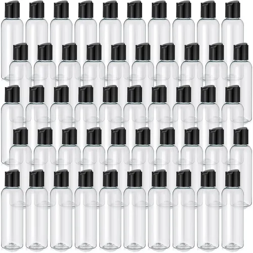 Vista 9 de Mimorou 50 botellas de plástico para apretar con tapa, recipiente recargable ámbar vacío, botella pequeña de aseo de viaje para loción, champú