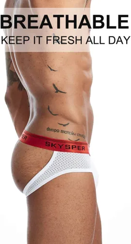 Vista 4 de SKYSPER Jockstrap de malla transpirable de algodón Jock Strap para hombre, ropa interior atlética, partidarios atléticos para hombres