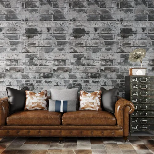 Vista 3 de Wallercity Papel tapiz de ladrillo gris para despegar y pegar, papel tapiz de imitación de abeto para pared, papel tapiz de piedra gruesa, vinilo