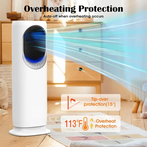 Vista 4 de Combo de ventilador de torre y calentador 4 en 1 con humidificación, calentador de espacio de 1800 W para uso en interiores, oscilación de 120°, 2