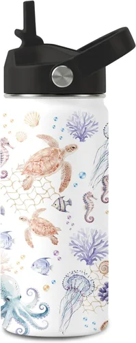 Vista 16 de Botella de agua de vaca de 16 onzas con asa y popote para niños, vasos de Vaca-Rosa