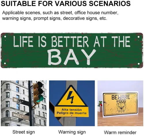 Vista 3 de Letrero de metal vintage con texto en inglés «Life Is Better At The Bay», clásico retro, de 4 x 16 pulgadas, letreros de metal de calle divertidos