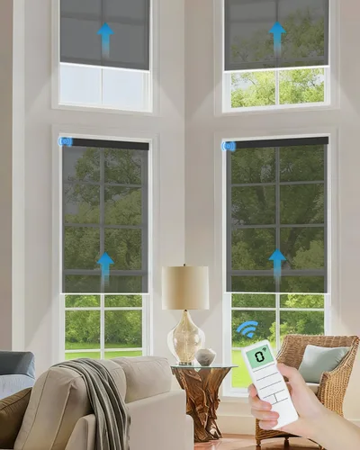 Vista 19 de Tokblind Persianas enrollables motorizadas de filtrado de luz con control remoto, persianas inteligentes para ventanas compatibles con Alexa Google