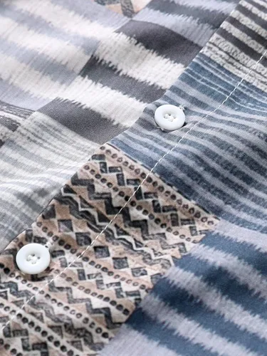 Vista 4 de GORGLITTER Camisa de manga corta con estampado gráfico geográfico y botones para hombre