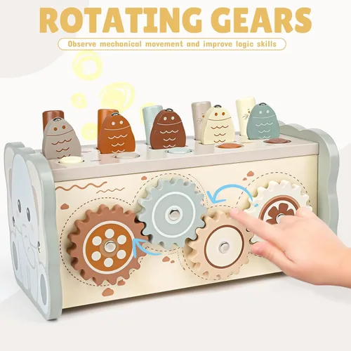 Vista 10 de Joyreal Juguetes Montessori de madera para niños de 1 año – Juguete martillador con xilófono y juego de pesca – Actividades educativas para niños