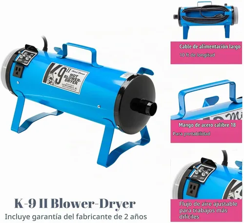 Vista 4 de Electric Cleaner Company ECC K-9 II - Secador de perros de velocidad variable, soplador profesional con flujo de aire ajustable, azul metálico