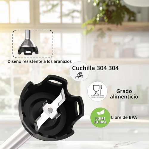 Vista 4 de Batidora de inmersión de mano, mezclador de mano 5 en 1 eléctrico de mano para cocina, batidora de emulsión de mano con cable con vaso