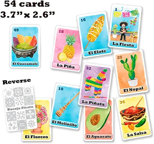 Vista 5 de Lotería Fiesta - Juego de bingo mexicano en español para 10 jugadores - 10 tableros de juego y baraja completa de cartas de llamada