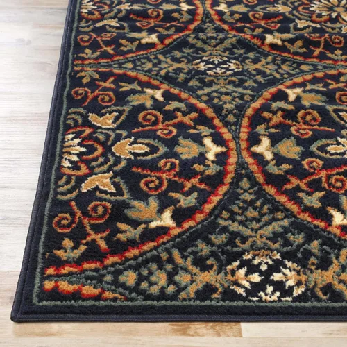 Vista 3 de SUPERIOR Alfombra de pasillo para interiores con respaldo de yute, decoración floral geométrica para el piso del hogar para entrada, cocina, Azul