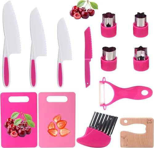 Vista 2 de Montessori Herramientas de cocina juguetes regalos para niños y niñas de 4 5 6 7 8 9 10 años de edad, juego de cuchillos seguros de cocina real