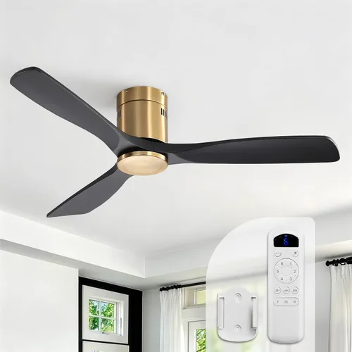 Vista 23 de Sofucor Ventiladores de techo inteligentes de 52 pulgadas con luces - montaje al ras de perfil bajo, modernos ventiladores de techo de madera maciza