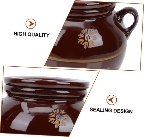 Vista 8 de Yardwe Tarro de encurtido de cerámica con capacidad de 4 libras, contenedor de aceite de manteca de cerdo de porcelana china, tarro