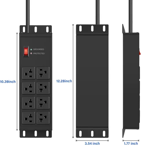 Vista 7 de CCCEI 2 piezas regletas de enchufes de servicio pesado con protector contra sobretensiones de 20 AMP, 8 enchufes calibre 12 para taller garaje