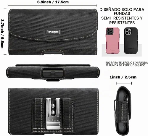 Vista 3 de Perilogics Funda magnética de nailon para teléfono con clip para cinturón Negro