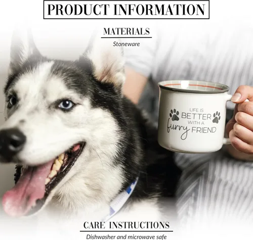 Vista 2 de Pavilion Gift Company - Life Is Better With A Furry Friend - Taza de café de 18 onzas para gatito, cachorro, felino, K-9, gato, perro, amante