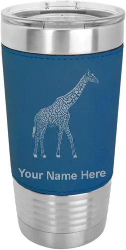 Vista 15 de LaserGram Vaso aislado al vacío de 20 onzas, jirafa, grabado personalizado incluido (piel sintética, estilo béisbol)